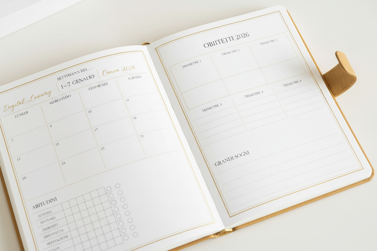 Digital Luxury Planner Canva 2026 — Planner Digitale Premium Personalizzabile (PDF + Canva)